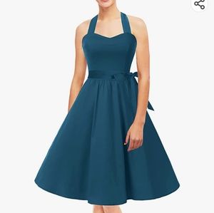 TOPDRESS Womens Sz S Blue Halter Top Retro & Audrey 50s Style Elastic Back